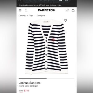 Joshua Sanders Striped Black and White Cardigan Sweater. NWT, small